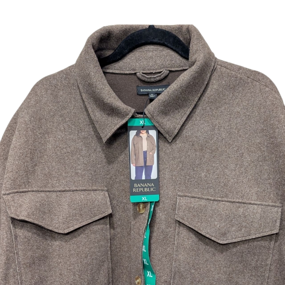Women's | Banana Republic | Utility Jacket Shacket Classic Collar | Brown | XL - Picture 3 of 11